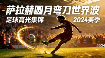 足球高光集锦封面：萨拉赫在禁区外起脚打出圆月弯刀世界波瞬间